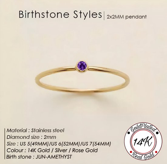 Soraro Birthstone Ring | Juni |16mm | 14K Goldplated | Goudkleurig | Cadeau Voor Haar | Cadeau Voor Vriendin | Verjaardag Cadeau | Moederdag Cadeau | Cadeau Ideeën