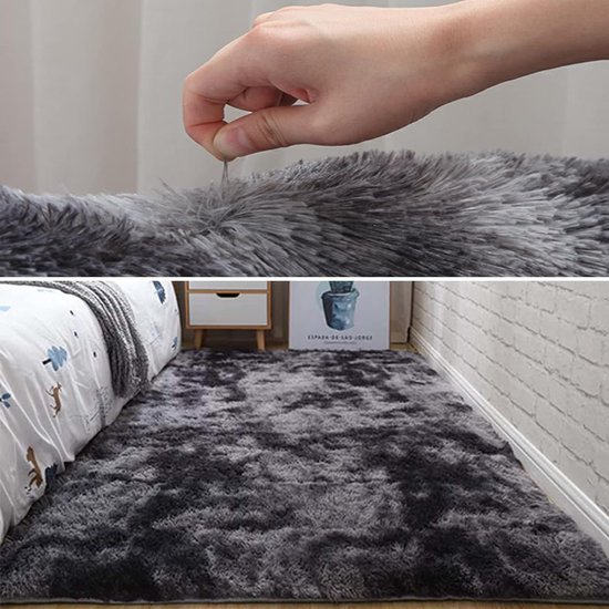 Vloerkleed, voor de woonkamer, 120 x 180 cm, wollig, hoogpolig tapijt, soft touch, speelmat, modern, batik pluche tapijten, vloertapijtmat, kinderkamer, slaapkamer, donkergrijs