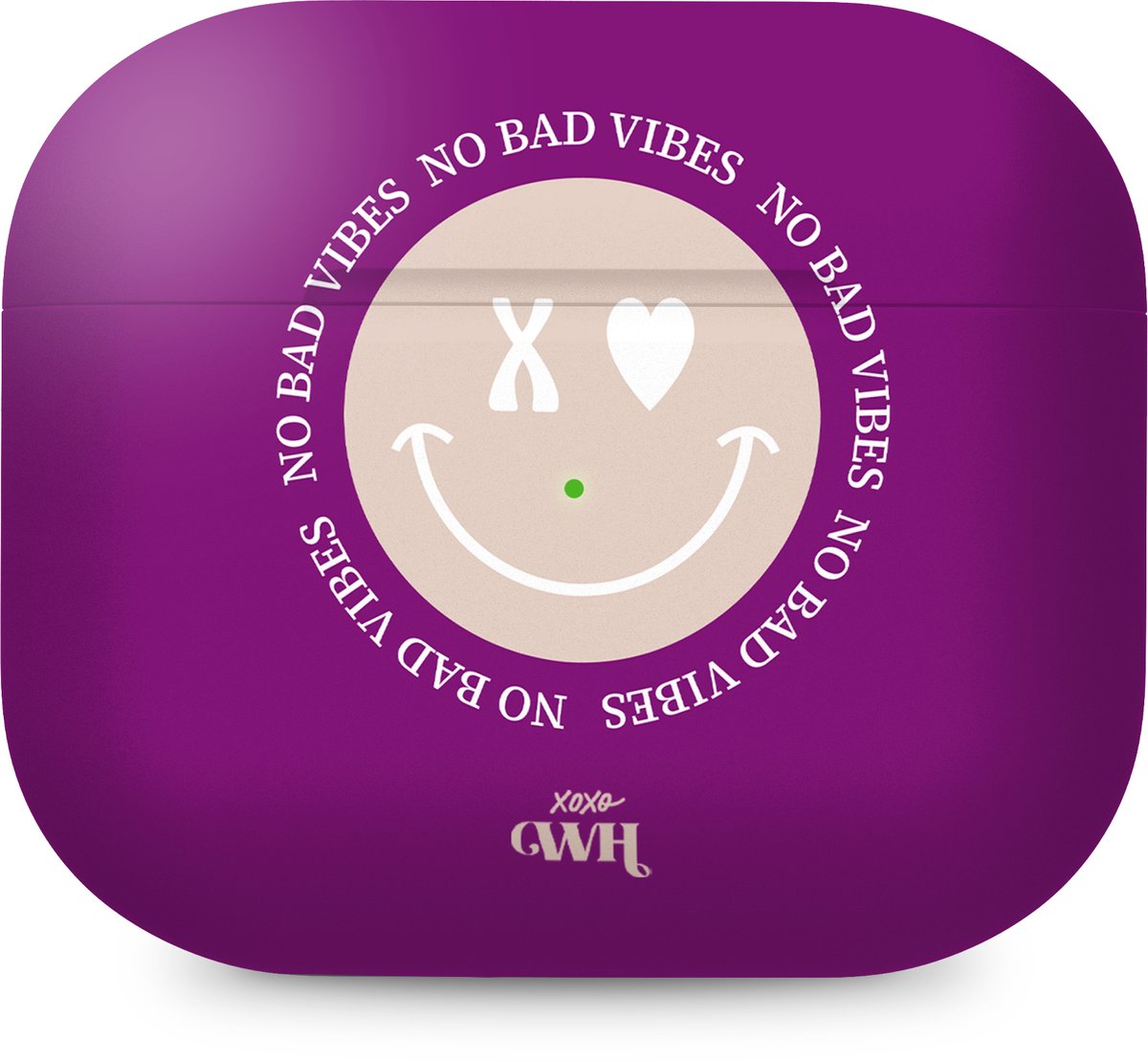 xoxo Wildhearts hoesje geschikt voor Airpods Pro 1 / Pro 2 - No Bad Vibes - Ook als telefoonhoesje verkrijgbaar - schokbestendige case geschikt voor Airpod Pro (2) - koptelefoon case - Hoesje met smiley face - emoji - paars