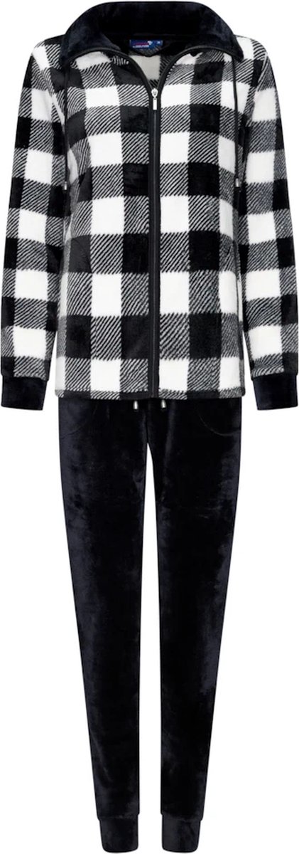 Rebelle dames huispak fleece - maat 44 - Ruit - zwart