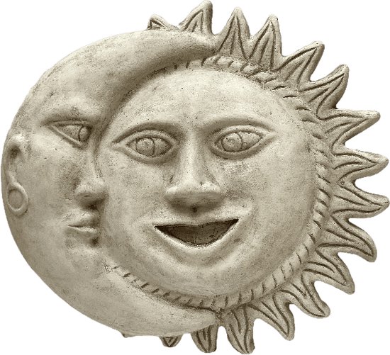 Statue de jardin Soleil/Lune extra large (Wit/patiné) - Décoration pour intérieur et extérieur