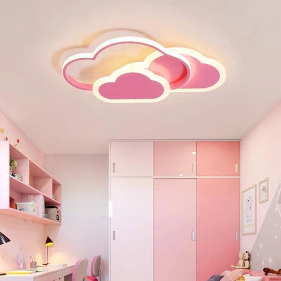 LuxiLamps - Wolken Harten Plafondlamp - Met Afstandsbediening - Roze - Dimbaar - Woonkamerlamp - Moderne lamp - Plafonnière
