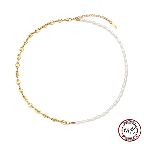 Borasi Pearl Chain Necklace | Parel Chain Ketting | 18K Goldplated | Vrouwen Ketting | Vrouwen Sieraden | Verstelbare Kettingen | Cadeau Voor Haar | Best Verkochte Sieraden