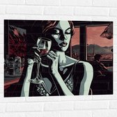 Muursticker - Vrouw - Restauraunt - Mensen - Wijn - Drinken - 80x60 cm Foto op Muursticker