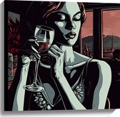 Canvas - Vrouw - Restauraunt - Mensen - Wijn - Drinken - 60x60 cm Foto op Canvas Schilderij (Wanddecoratie op Canvas)