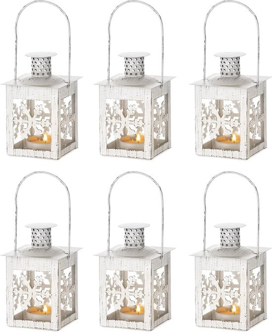 Set van 6 decoratieve kaarsen lantaarns binnen theelichtkaarsenhouder vintage witte hangende tuinlantaarns kerstkaarsenhouder voor eettafel woonkamer middelpunt thuis