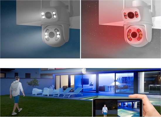 Xd Xtreme - Dual lens beveiligings camera - 2 camera's in een behuizing - wit - PTZ - waterdicht - Bluetooth - Wi-Fi - LAN van XD-Xtreme — afbeelding 4