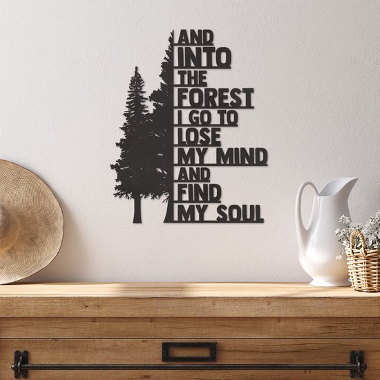 Décoration murale - In To The Forest I Go - Bois - Art Décoration murale - Décoration Murale - Salon - Zwart - 35,5 x 29 cm