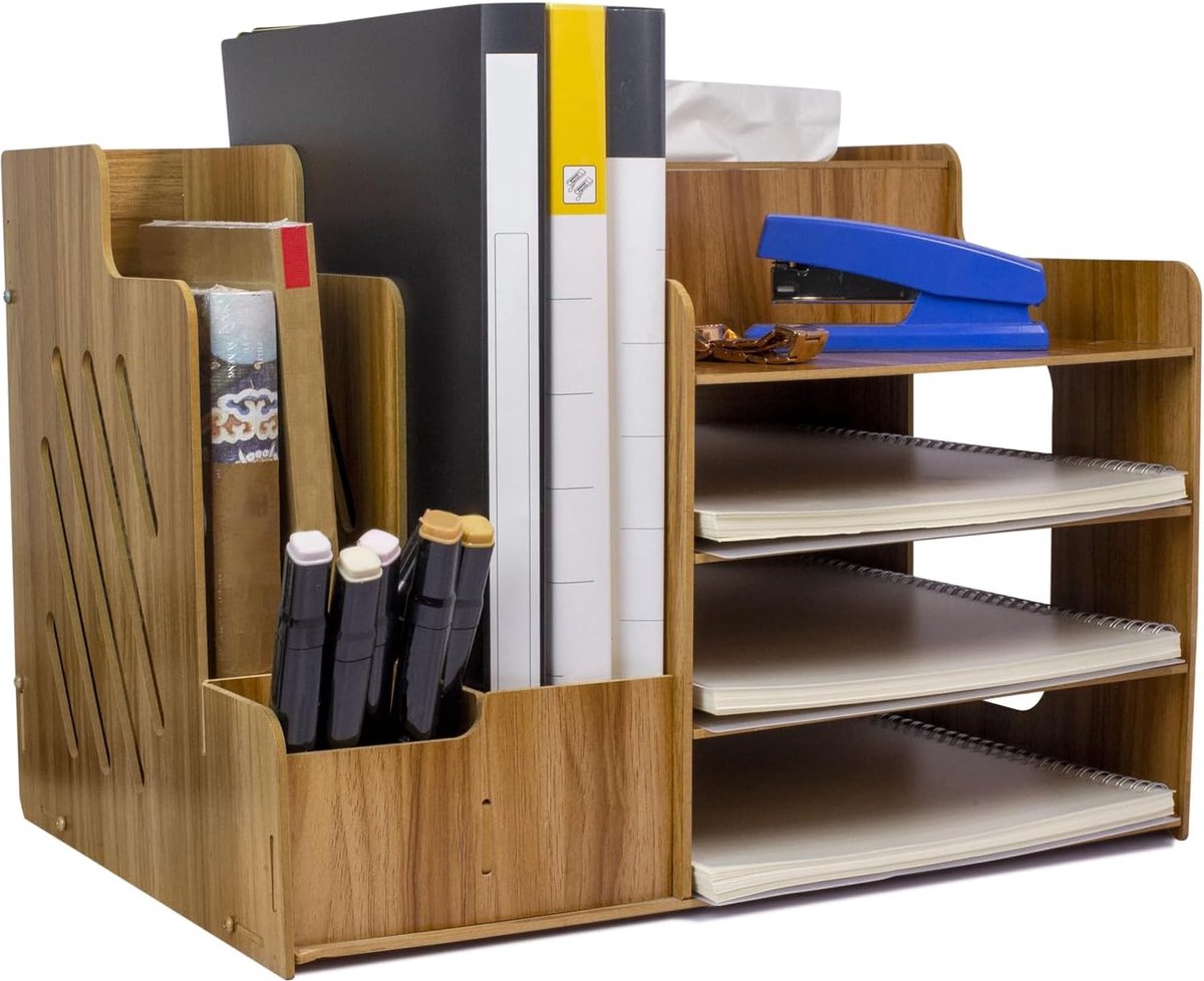 Bureau Organizer - Massief houten opbergbox met super grote capaciteit Pennenhouder / Boekenplank / Tissue houder,39x29x28 cm