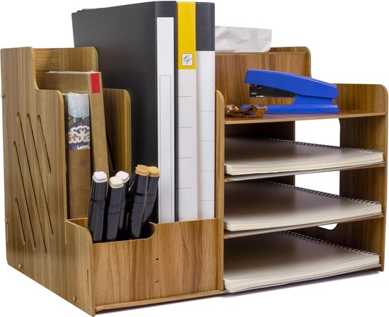 Foto: Bureau organizer massief houten opbergbox met super grote capaciteit pennenhouder boekenplank tissue houder 39x29x28 cm