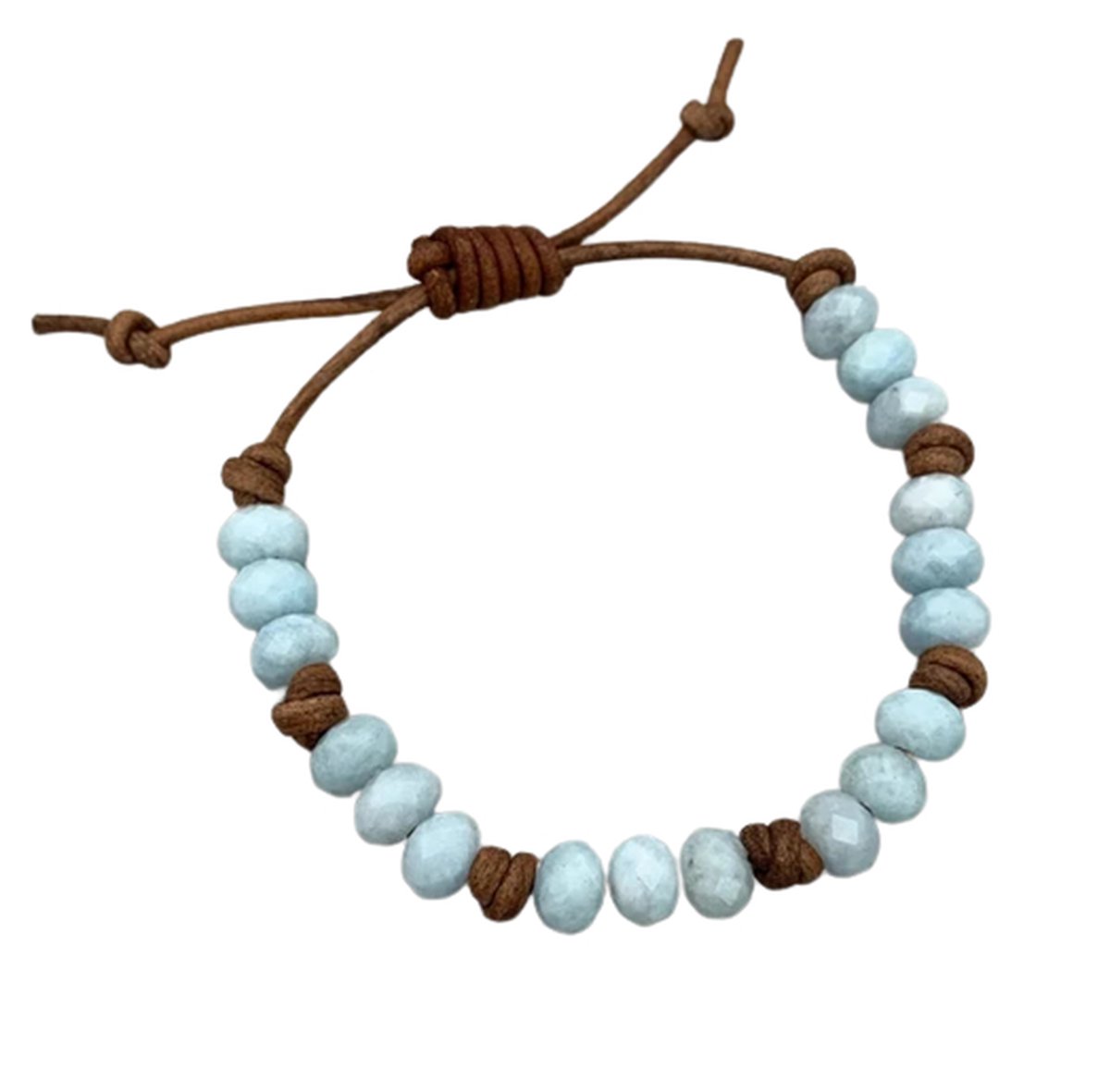 Sparkolia Aquamarijn Edelsteen Armband Lichtblauw | Touw Verstelbaar | Heren Dames Blauw