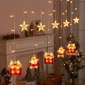 Noël Éclairage de Noël LED 3m avec le Père Noël et ses amis - Avec télécommande - Décoration festive pour les fêtes - Pour l'intérieur - Noël - Étoiles de Noël - rideau lumineux de fête - Lumière blanche chaude