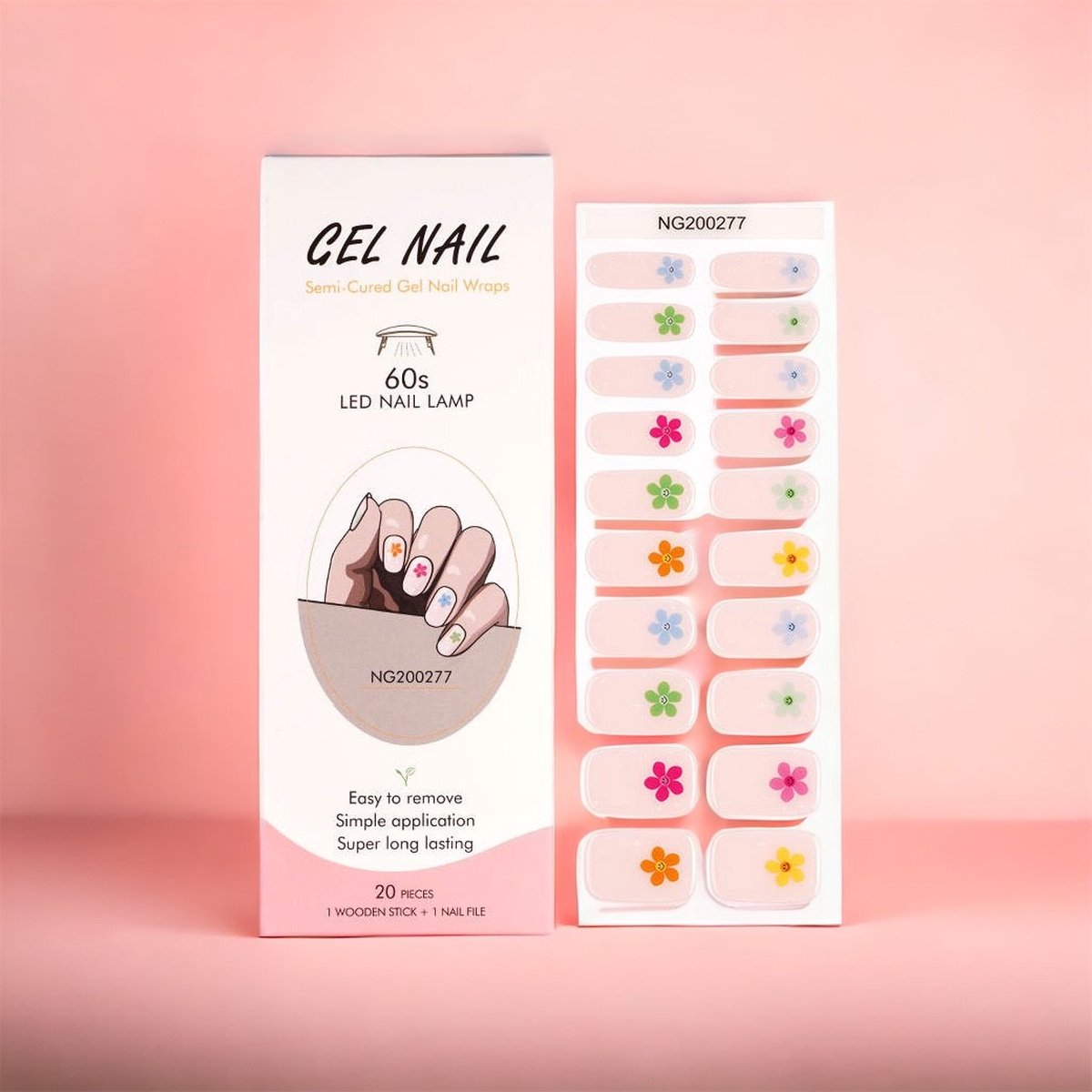 NailGlow - Gel Nagel Wraps - Pink Flower - Gel Nagel Stickers - Nail Wraps - Bij elke 2 pakjes die je besteld ontvang je een gratis Nagelriemolie pen t.w.v €7,85! - Gel Nail Wraps - Gel Nail Stickers - Nail Art - Nail Foil