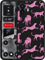 Cazy Hoesje Zwart geschikt voor Nothing Phone (2) Roze Cheeta's