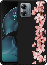 Cazy Hoesje Zwart geschikt voor Motorola Moto G14 Flower Branch
