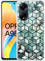 Cazy Hoesje geschikt voor Oppo A98 5G Groen Hexagon Marmer