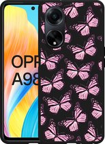 Cazy Hoesje Zwart geschikt voor Oppo A98 5G Roze Vlinders