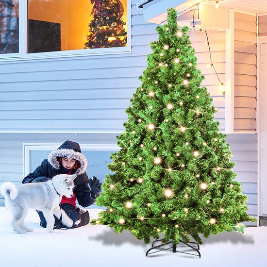 EINFEBEN Kunstkerstboom met verlichting, 210 cm led-dennenboom met metalen standaard, 400 warmwitte lampen, kerstdecoratie met 1200 takken, moeilijk ontvlambaar