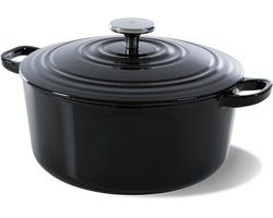 BK Bourgogne Braadpan Gietijzer 28cm/6.7l - inductie braadpan - gietijzeren braadpan - ovenbestendig tot 230 graden - deksel met druipringen - wit geëmailleerde binnenkant - Zwart