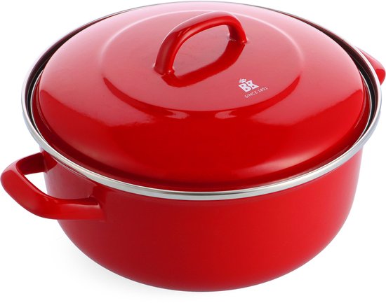 BK Magma Plaatstaal Braadpan Ø 26cm - 5.2l - Inductie – Vaatwasserbestendig- Emaille – Snelle Opwarming – Plaatstaal Handgrepen – Ovenbestendig tot 260°C – Rood