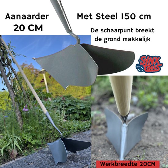 Synx Tools Aanaarder 20 cm Bodembewekers - Gesmeed - Vorentrekker - Tuinartikelen schoffels - Onkruidverwijderaar - Met Steel 160cm van Synx Tools — afbeelding 3