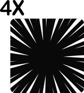 BWK Stevige Placemat - Zwart met Witte Ontploffing Illustratie - Set van 4 Placemats - 50x50 cm - 1 mm dik Polystyreen - Afneembaar