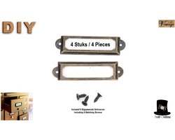 Bob Online - 4 Stuks – Brons Kleurig - Metalen Klein Rechthoekig Labelhouders 6 x 1.7 cm – Antieke Meubels Taghouders - Labelframes met 8 x Schroeven - Kantoorbibliotheek Labelhouders – Bronze Color – Small Rectangular – Metal Furniture Label Holders