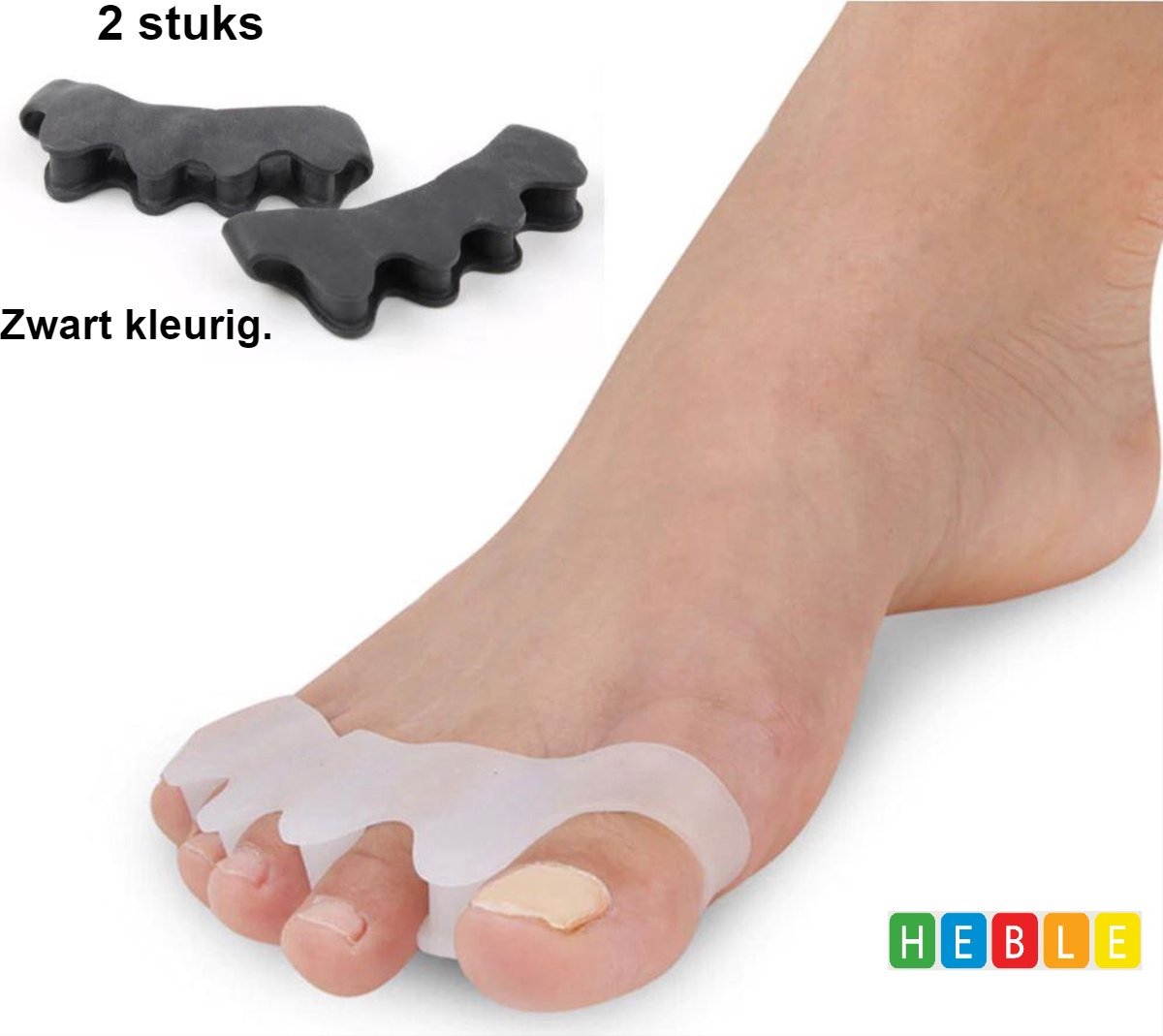 Goedkoopste Tenenspreider (2 Stuks) Zwart - Hallux Valgus Siliconen Teencorrector - Hamertenen - Kogelvormige tenen - Pijnvermindering - van Heble®