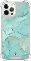 Casimoda® hoesje - Geschikt voor iPhone 12 Pro - Marmer mint groen - Shockproof case - Extra sterk - Siliconen/TPU - Mint, Transparant