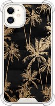 Casimoda® hoesje - Geschikt voor iPhone 11 - Palmbomen - Shockproof case - Extra sterk - Siliconen/TPU - Goudkleurig, Transparant
