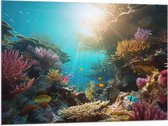 Vlag - Onderwater - Oceaan - Zee - Koraal - Vissen - Kleuren - Zon - 100x75 cm Foto op Polyester Vlag