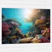 Muursticker - Onderwater - Oceaan - Zee - Koraal - Vissen - Kleuren - Zon - 100x75 cm Foto op Muursticker