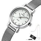 WWOOR - Horloge Dames - Cadeau voor Vrouw - 29 mm - Zilver Wit