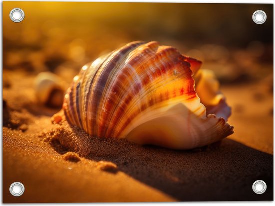 Tuinposter – Schelp - Strand - Zand - Kleuren - 40x30 cm Foto op Tuinposter (wanddecoratie voor buiten en binnen)