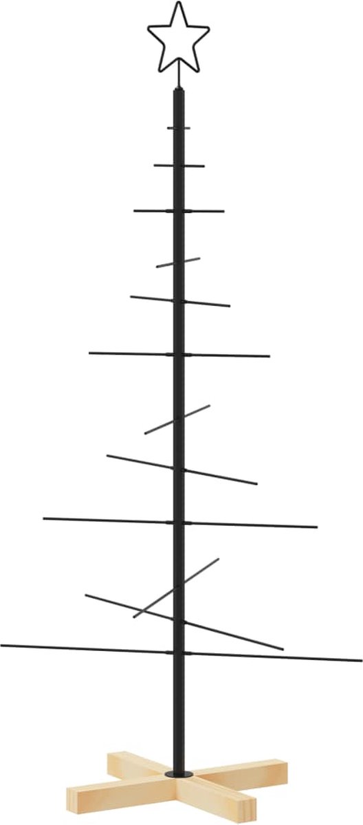 vidaXL-Kerstdecoratie-kerstboom-met-houten-basis-120-cm-metaal-zwart