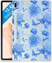 Siliconen Hoesje voor Geschikt voor Samsung Galaxy Tab S7FE Flowers Blue