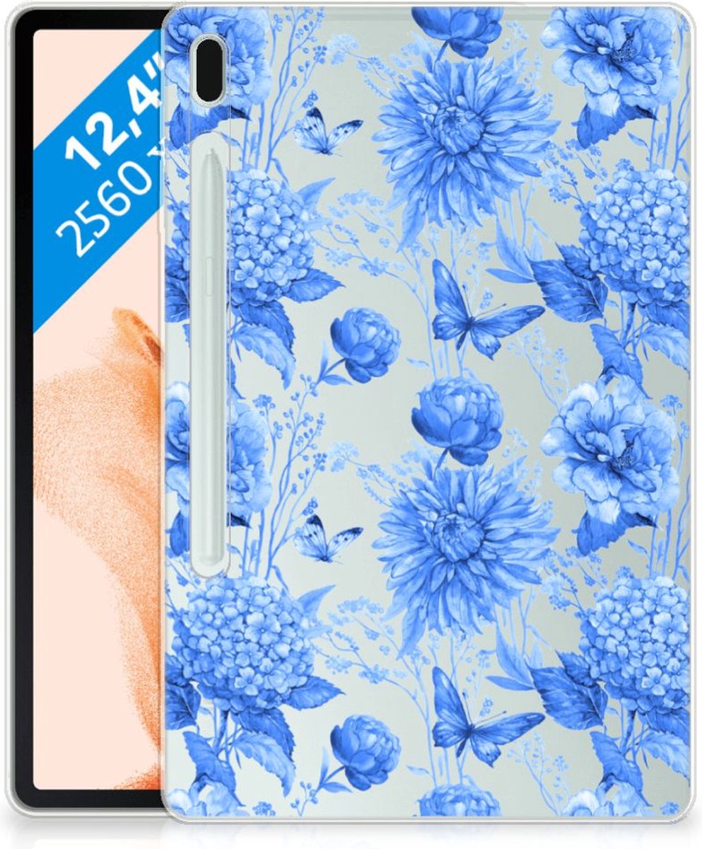 Siliconen Hoesje voor Samsung Galaxy Tab S7FE Flowers Blue