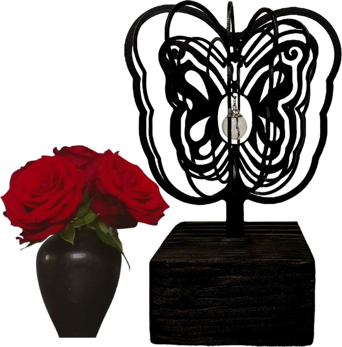 Dutch design- Vlinder urn - mini urn (10ml) - mét glas hanger - 24cm - metaal in hout - kwaliteit - kleine urn