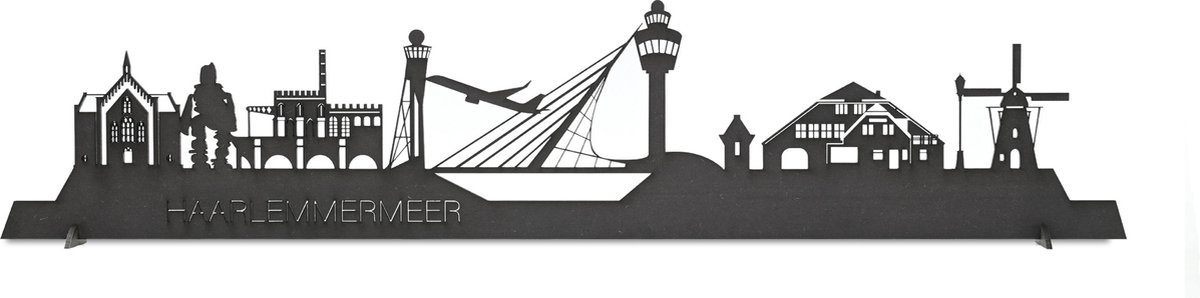 Wandecoratie - Skyline Haarlemmermeer - Zwart MDF - 60 cm
