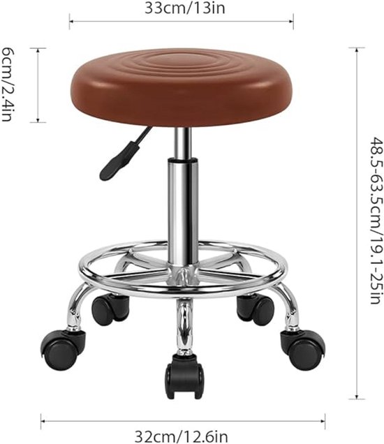 rolkruk - Roller Stool with Footrest Office Stools Height adjustable | bol