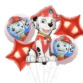 Paw Patrol - Ballon - Folie - Rood - 5 stuks - Folie ballonnen - Marshall