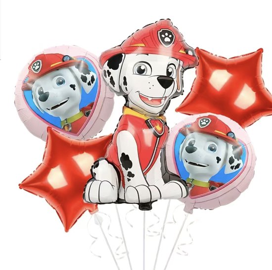 Paw Patrol - Ballon - Folie - Rood - 5 stuks - Folie ballonnen - Marshall