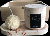 Bougie parfumée BAM roses sauvages et bougie décorative dans une boîte en bois - paquet cadeau avec 2 bougies et bol - cadeau