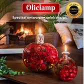 Olielamp - 22CM Groot - Limited special Edition - Inhoud Rood/Goud - Rond/bol - Glas - Bloem-decoratie - 3 kleuren verkrijgbaar - Sfeer - Woondecoratie - Tafeldecoratie - Special edition