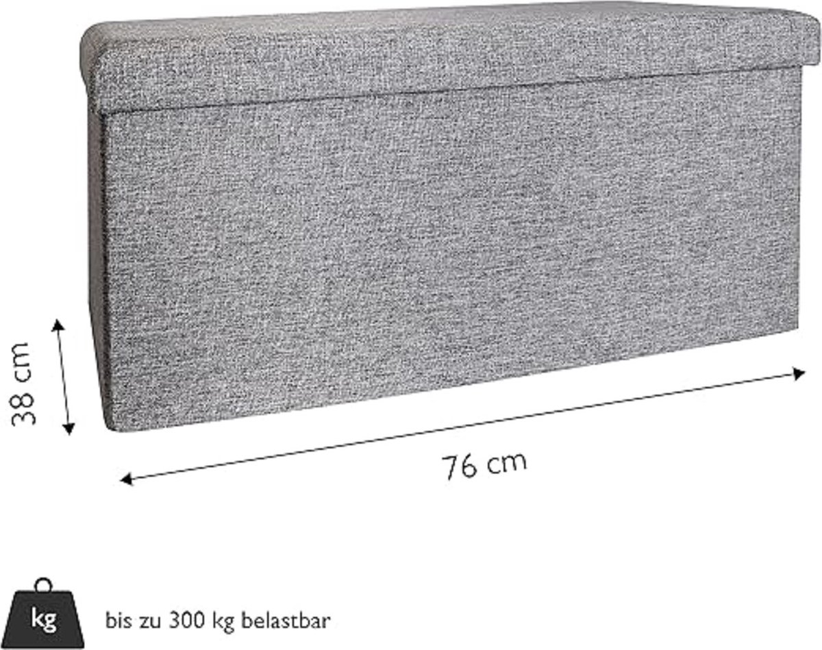 Kist met deksel opvouwbaar zitmeubel aan het hoofdeinde gewatteerd ruimtebesparend 76 x 37.5 x 38 cm