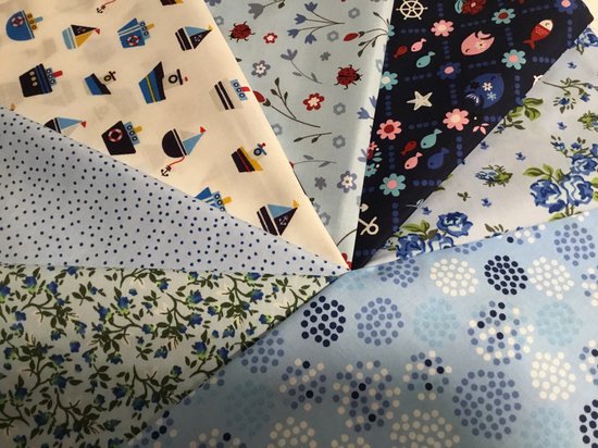 Set de 7 tissus BLUE OCEAN (Blue Ocean) 25 x 35 cm 100% coton