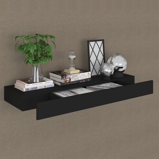 Vind vidaxl wandschap met lade 60x23,5x10 cm mdf zwart op