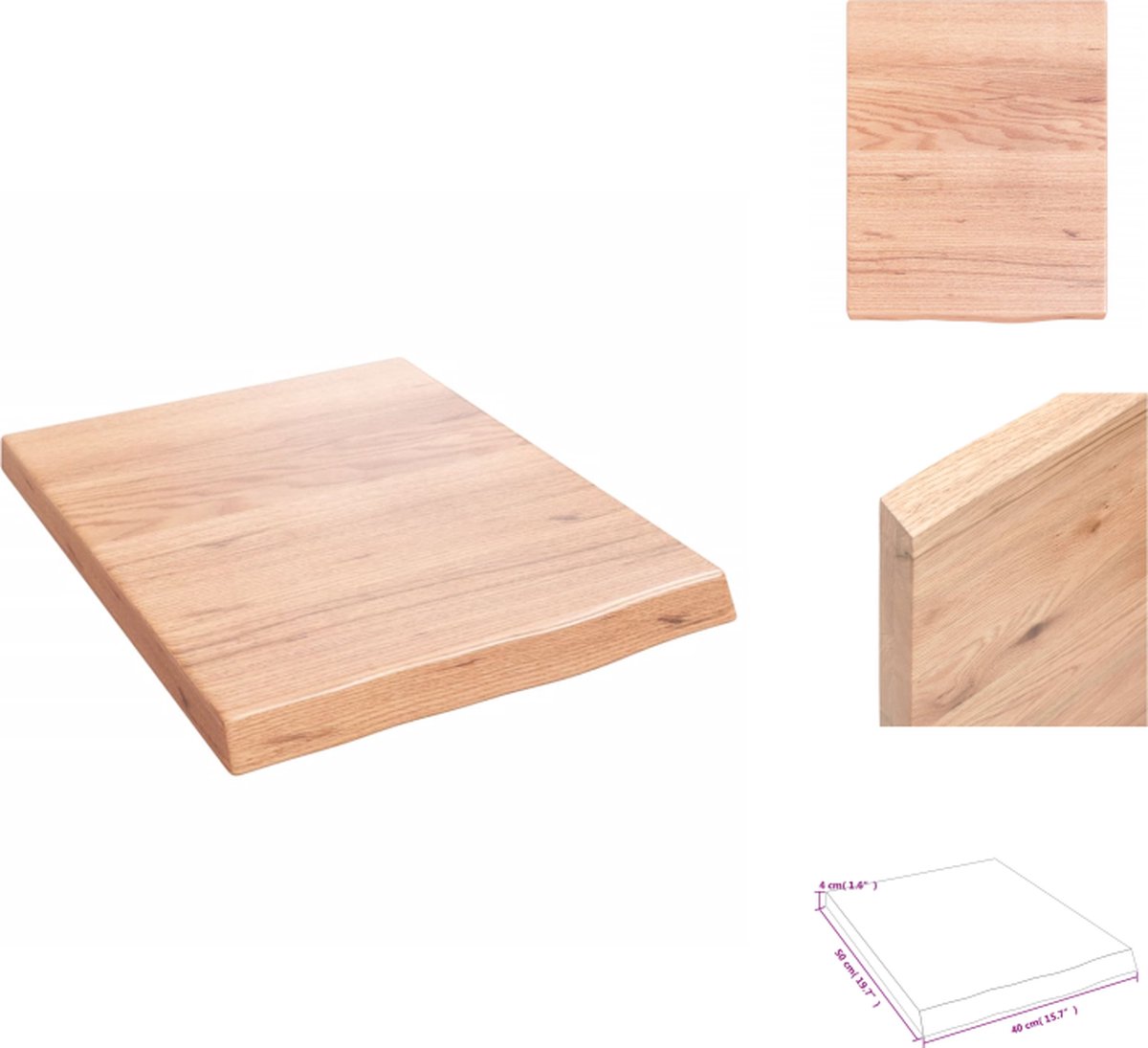 VidaXL Wandplank Massief eikenhout 40x50x4 cm Natuurlijke rand Wandsteun