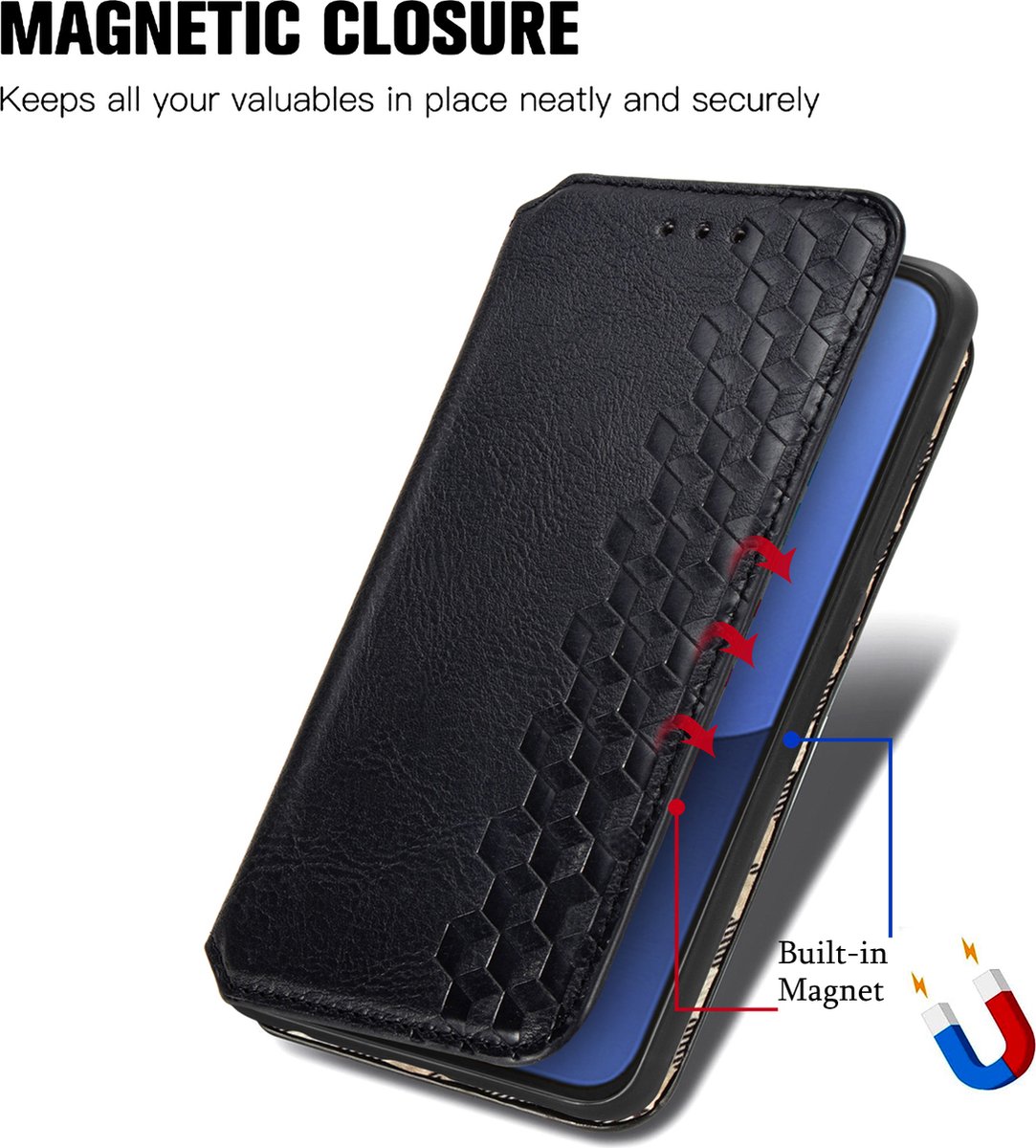 Luxe PU Lederen Ruitpatroon Wallet Case voor Asus ROG Phone 7 _ Zwart