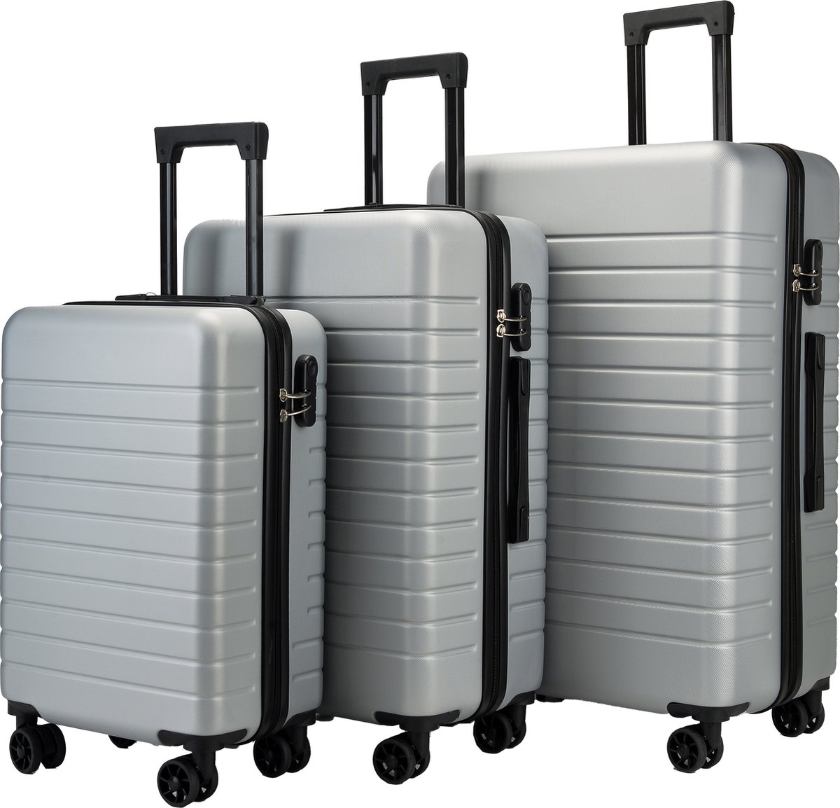 Kofferset 3 delig - 47L Handbagage Koffer - Reiskoffer met Wielen - Ruimbagage 70L & 110L - Zilver
